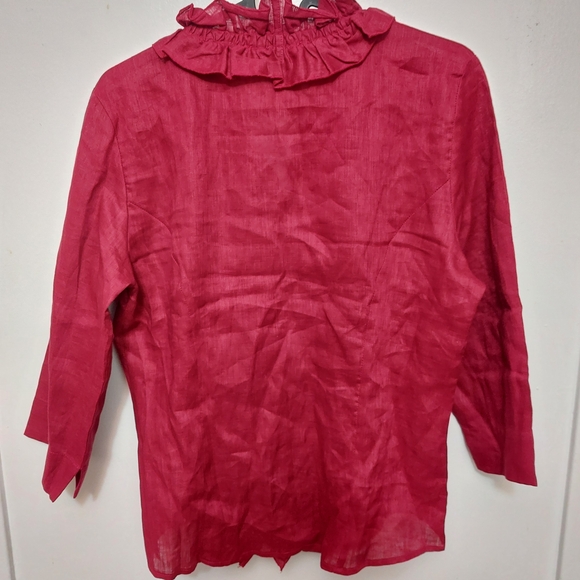 Naracamicie New Red Ruffled Linen Blouse Size S - Picture 3 of 7